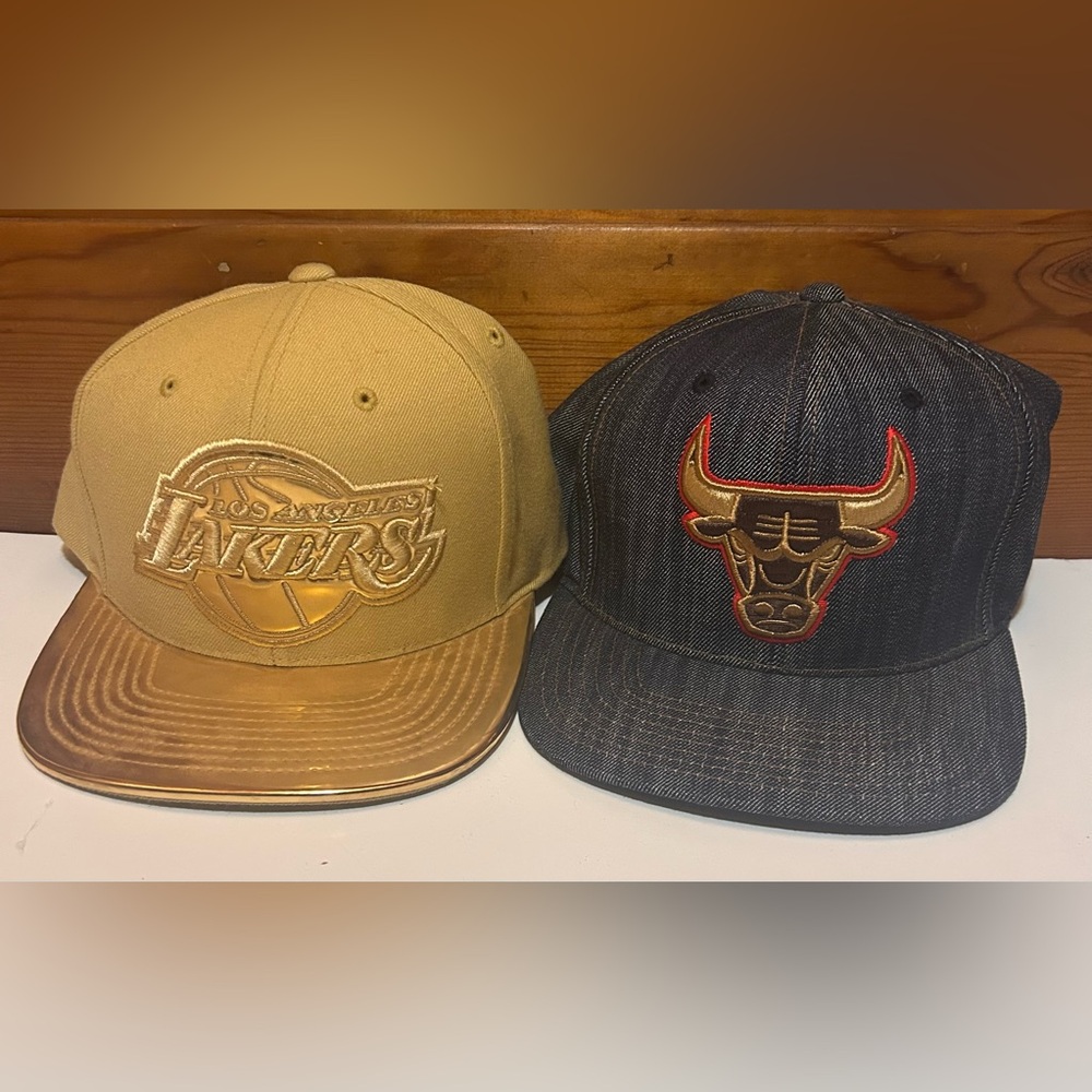 Gold  Lakers and denim Bulls Logo Caps 2 bundle